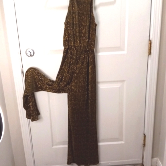 Lush, Chocolate Brown W/Gold Accents Jumpsuit Sz Sm - Picture 2 of 5